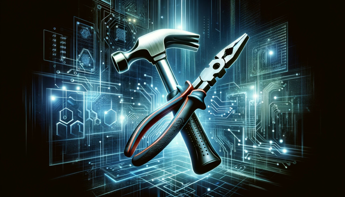 A hammer and pliers in a circuit board

Description automatically generated